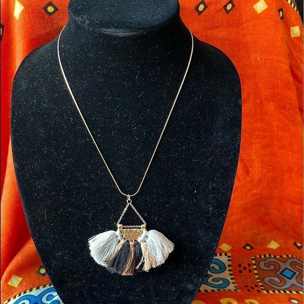 18” Bohemian Gold-Tone Necklace with Earth Tone Large Fan Pendant